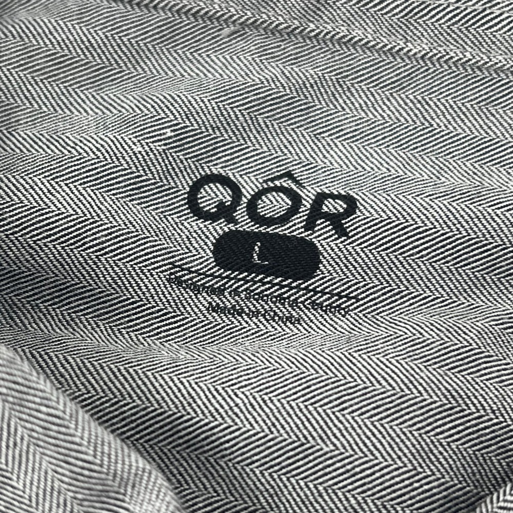 QOR Mens Organic Cotton Merino Wool Herringbone Snap Front Shirt Grey Large - Picture 7 of 10